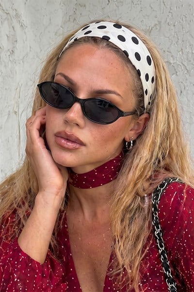 Kadın Beyaz Renk Puantiyeli Saç Bandı, Bandana