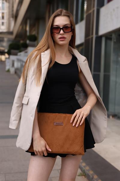 Kadın Camel Süet Portföy & Clutch Çanta