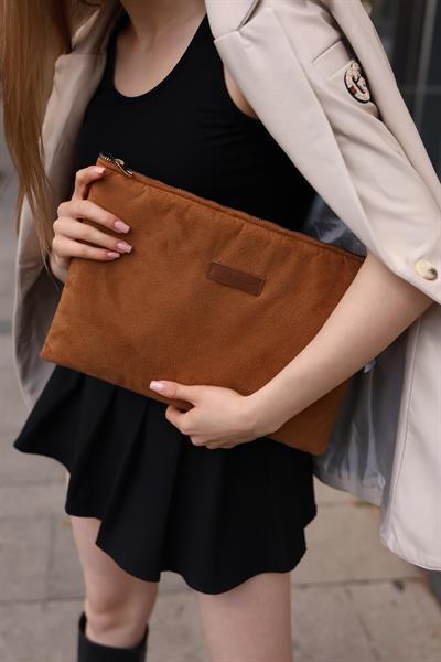 Kadın Camel Süet Portföy & Clutch Çanta