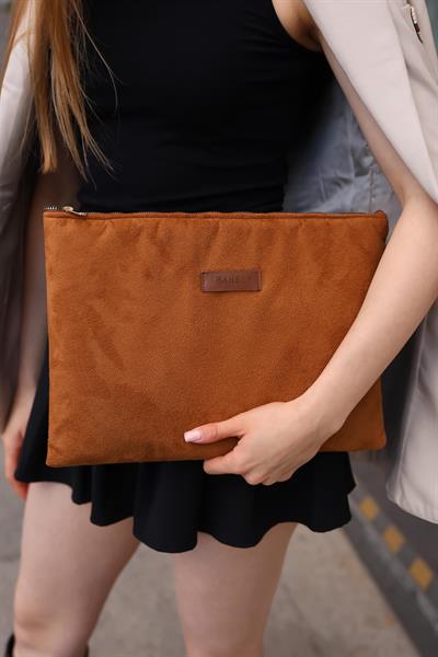 Kadın Camel Süet Portföy & Clutch Çanta