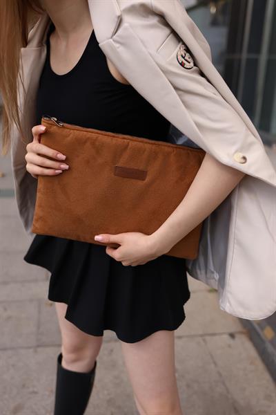 Kadın Camel Süet Portföy & Clutch Çanta