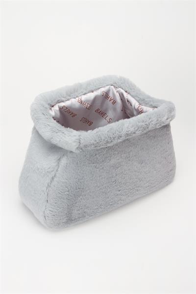 Kadın Gri Yumuşak Peluş Clutch Portföy Çanta
