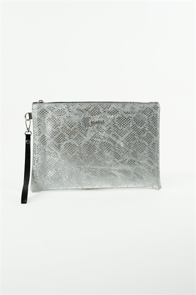 Kadın Gümüş Parlak Yılan Desen Portföy Clutch Çanta