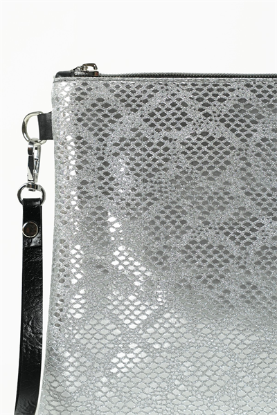 Kadın Gümüş Parlak Yılan Desen Portföy Clutch Çanta
