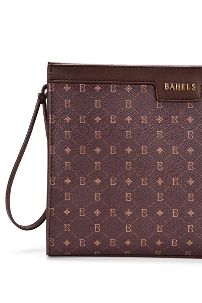Kadın Kahve Bahels Monogram Portföy Kulplu Clutch Çanta