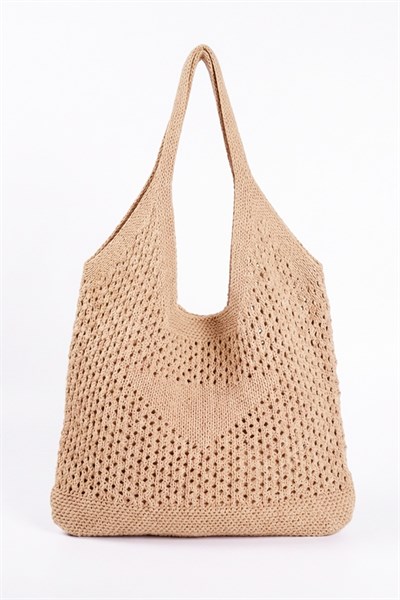 Kadın Kahve File Örgü Model Plaj, Shopper Tote Çanta