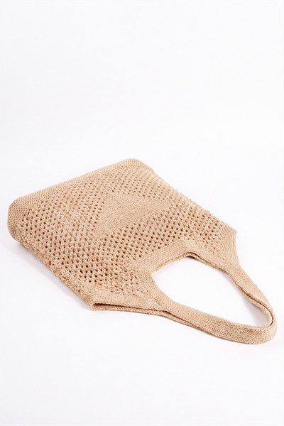 Kadın Kahve File Örgü Model Plaj, Shopper Tote Çanta