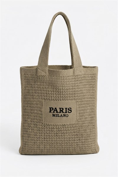 Kadın Kahve Milano Nakış File Örgü Model Plaj, Shopper Tote Çanta