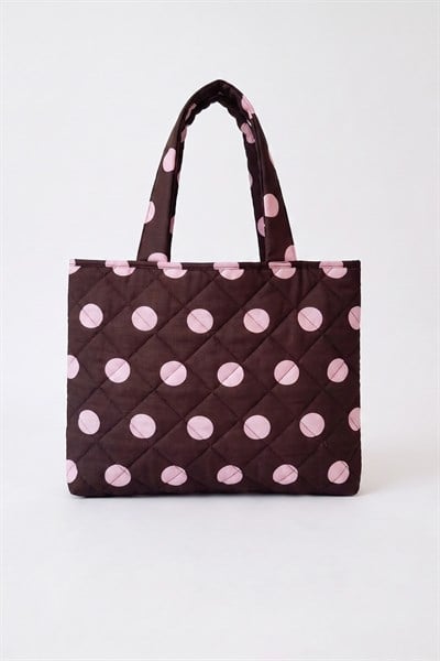 Kadın Kahve Puantiye Shopper Tote Bag