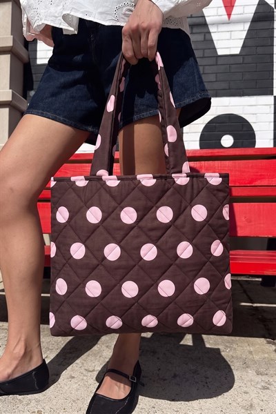 Kadın Kahve Puantiye Shopper Tote Bag