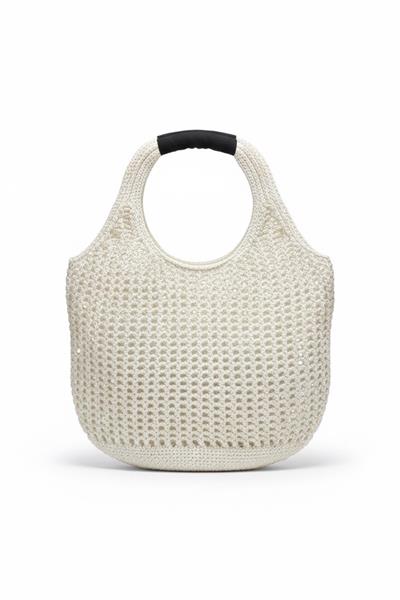 Kadın Krem Crochet Edition Örgü Tote Omuz Çantası