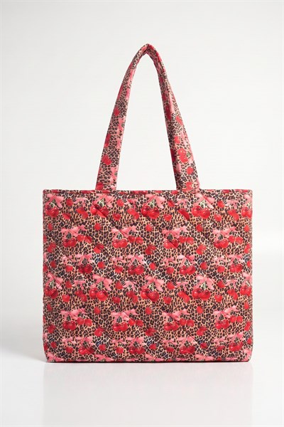 Kadın Leopard & Cherry Shopper Tote Bag