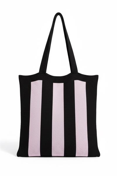 Kadın Lila Stripes Örgü Tote Omuz Çantası