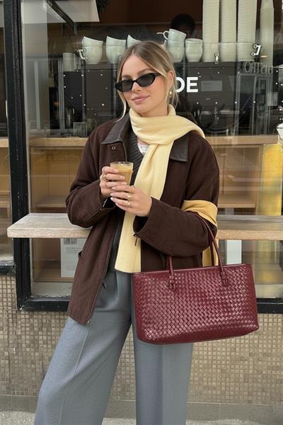 Kadın Loven Uzun Tote Çanta Cherry Örgülü