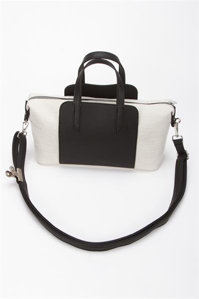 Kadın Marron Elegance Siyah Kanvas Deri Omuz ve El Çantası