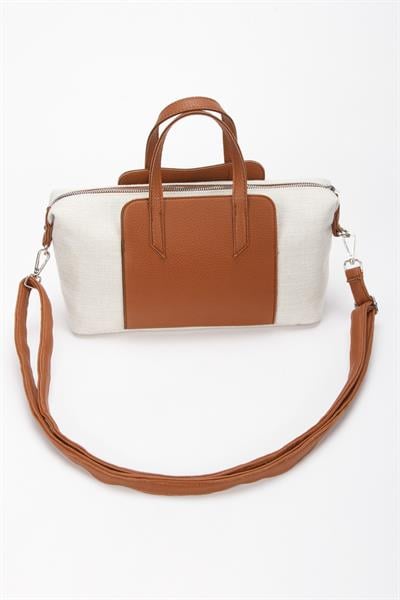 Kadın Marron Elegance Taba Kanvas Deri Omuz ve El Çantası