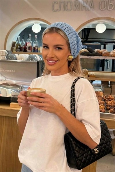 Kadın Mavi File Model Bandana, Örgü Bandana