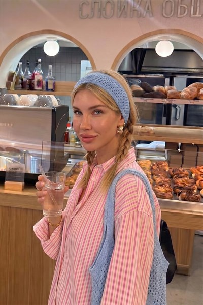 Kadın Mavi File Model Örgü Bandana, Saç Bandı