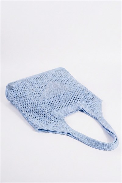 Kadın Mavi File Örgü Model Plaj, Shopper Tote Çanta, Omuz Çantası