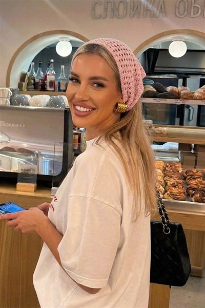 Kadın Pembe File Model Bandana, Örgü Bandana