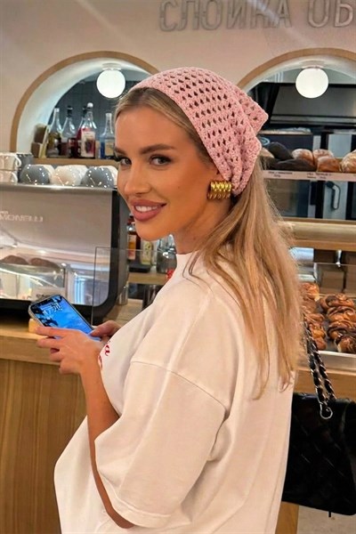 Kadın Pembe File Model Bandana, Örgü Bandana