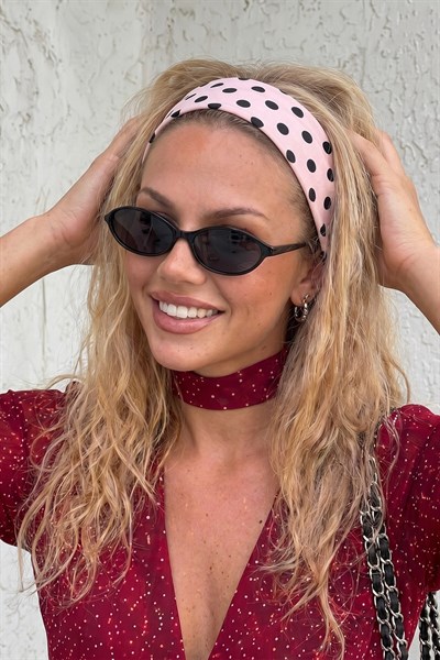 Kadın Pembe Renk Puantiyeli Saç Bandı, Bandana