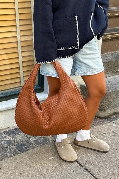 Kadın Retro XL Camel Omuz Çantası