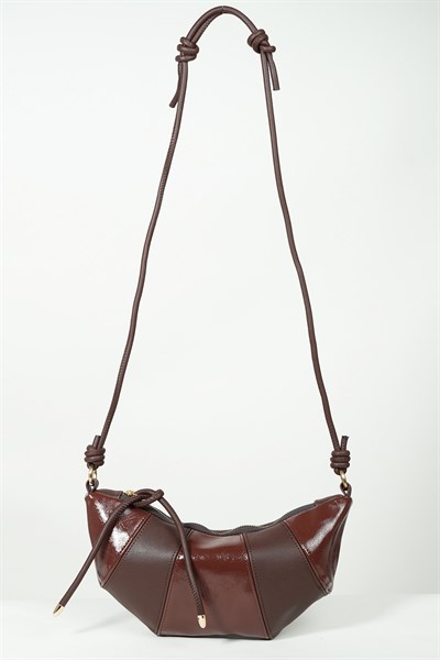 Kadın Rugan Acı Kahve Kruvasan Omuz Çantası