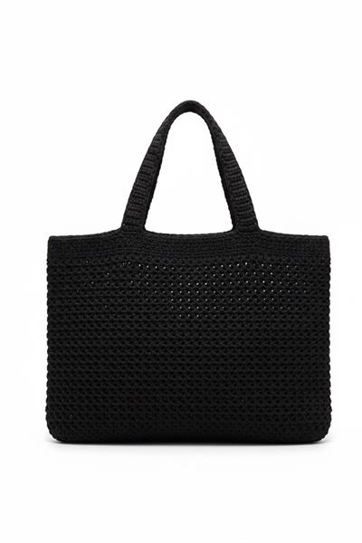 Kadın Siyah Crochet Edition Örgü Tote Omuz Çantası