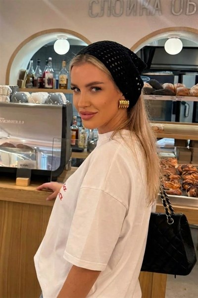 Kadın Siyah File Model Bandana, Örgü Bandana