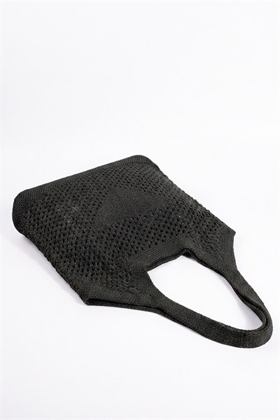 Kadın Siyah File Örgü Model Plaj, Shopper Tote Çanta, Omuz Çantası