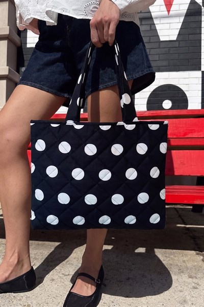 Kadın Siyah Puantiye Shopper Tote Bag