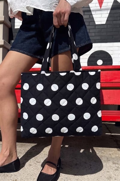Kadın Siyah Puantiye Shopper Tote Bag