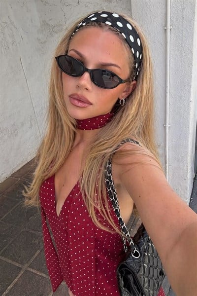 Kadın Siyah Renk Puantiyeli Saç Bandı, Bandana