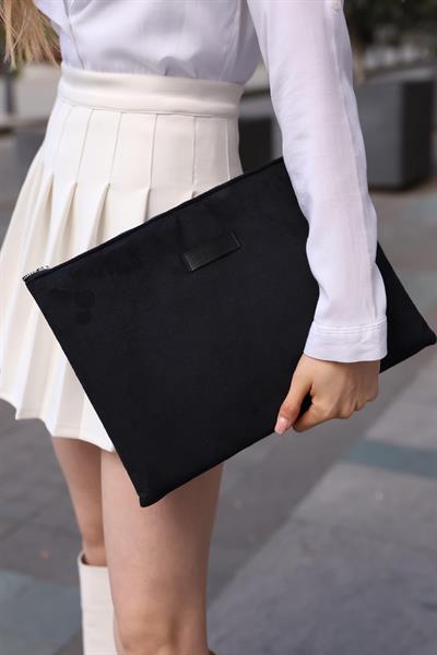 Kadın Siyah Süet Portföy & Clutch Çanta