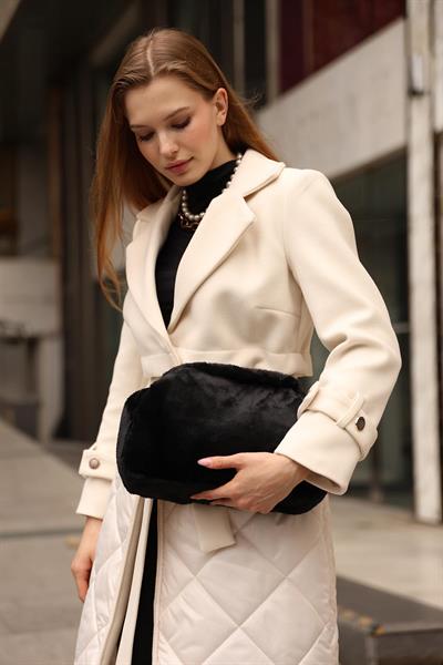 Kadın Siyah Yumuşak Peluş Clutch Portföy Çanta