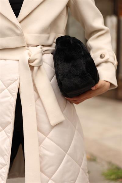Kadın Siyah Yumuşak Peluş Clutch Portföy Çanta