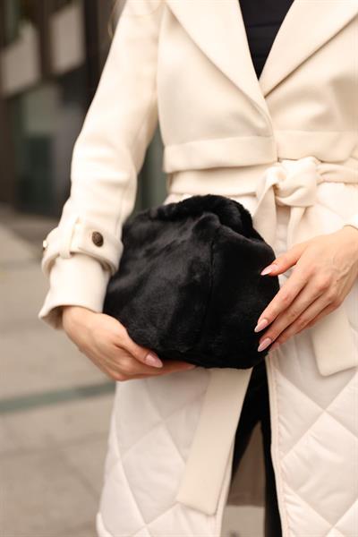 Kadın Siyah Yumuşak Peluş Clutch Portföy Çanta