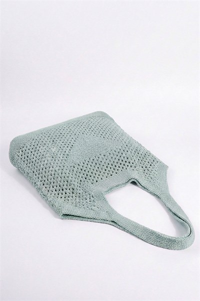 Kadın Su Yeşili File Örgü Model Plaj, Shopper Tote Çanta, Omuz Çantası