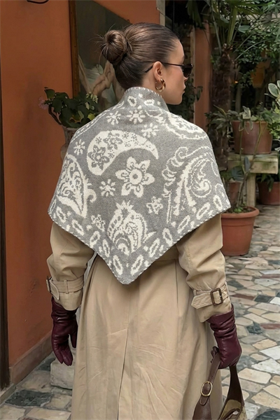 Kadın Üçgen Vintage Etnik Desen Çift Yönlü Şal Atkı
