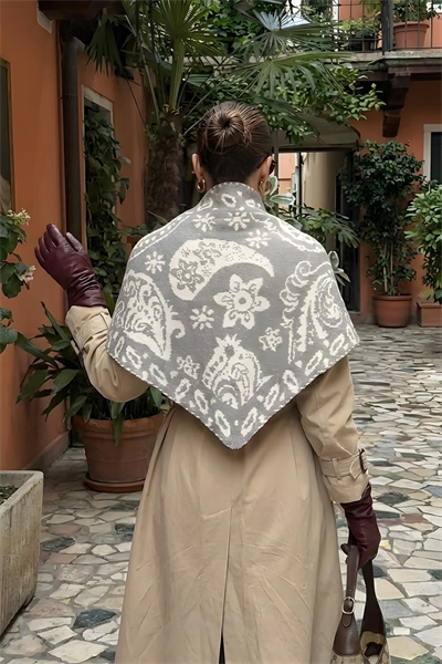 Kadın Üçgen Vintage Etnik Desen Çift Yönlü Şal Atkı