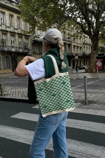 Kadın Yeşil Mosaic Örgü Tote Omuz Çantası
