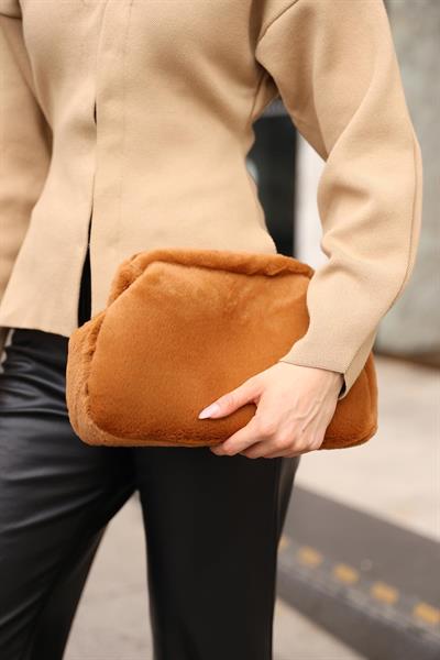 Kadın Yumuşak Peluş Clutch Portföy Çanta