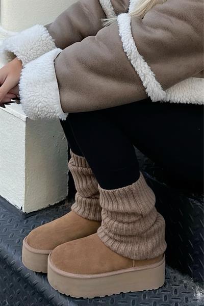 Kahve %100 Akrilik Üst Kalite Triko Örgü Çorap Tozluk