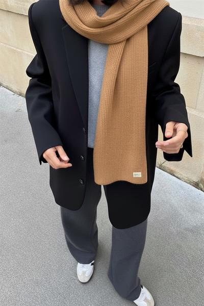 Kahve Triko Örgü Atkı Şal Omuz Şalı