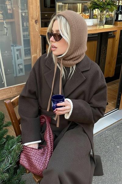 Kahve Triko Örgü Balaclava Bere Şapka