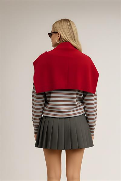 Kare Parçalı Atkı Kırmızı