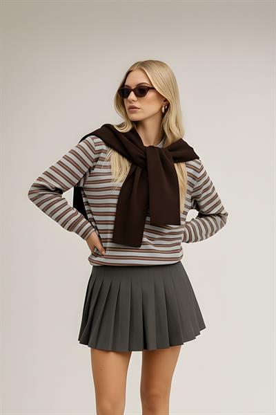 Kare Parçalı Atkı Koyu Kahve