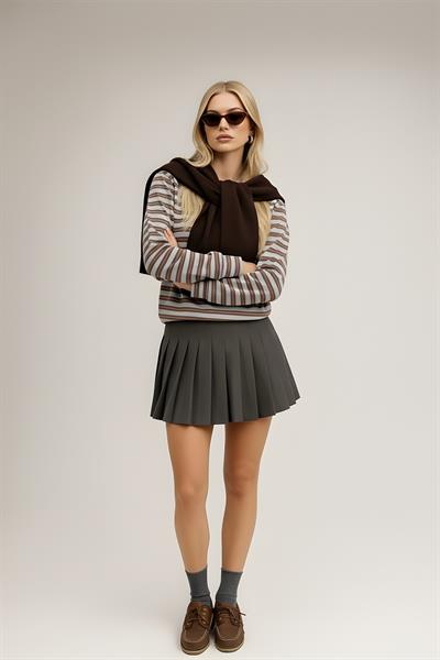 Kare Parçalı Atkı Koyu Kahve