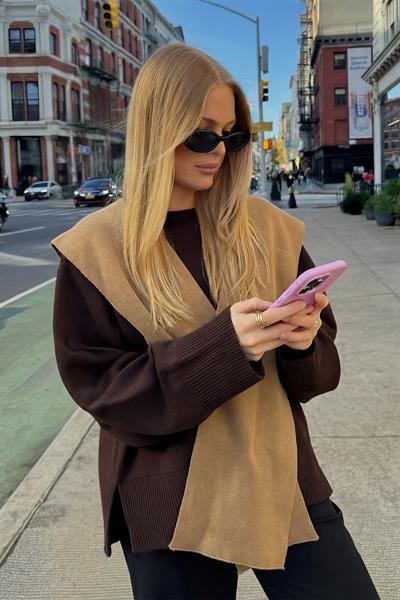 Kare Parçalı Atkı Vizon